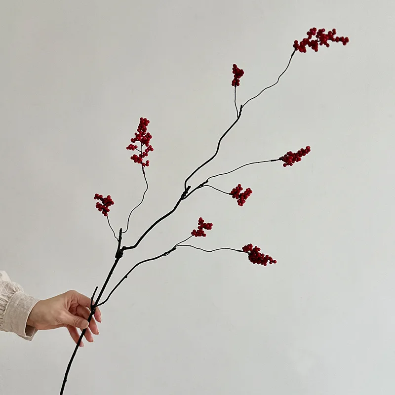 

36-дюймовая искусственная ветка фруктов с красными ягодами, искусственное растение для дома, гостиной, новогодние и рождественские украшения