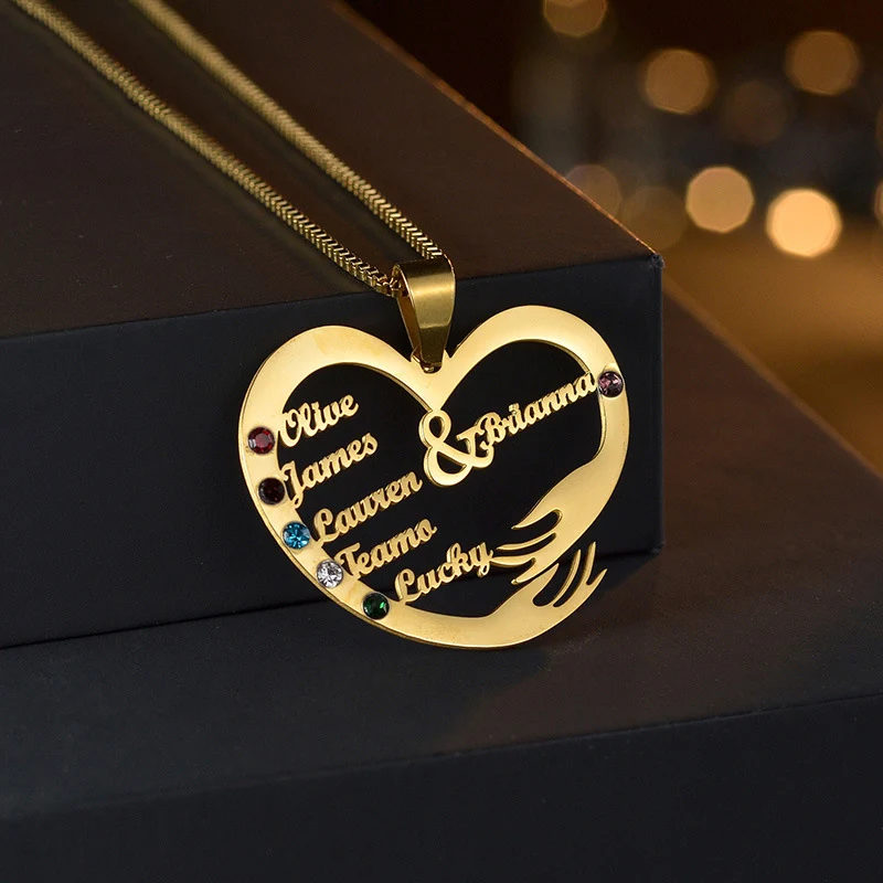 

New 12-colors Birthstone Peach Heart Necklace With Diamond Female DIY Titanium Steel Pendant Mother's Day Gift Choker