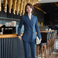 korean formal ladies orange blazer women business suits with sets work wear office uniform 2 piece large size pants jacket set