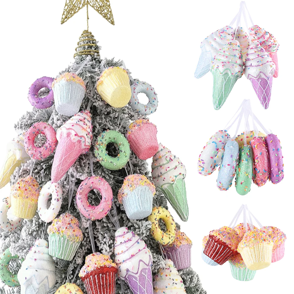 

1Box Christmas Macaron Ice Cream Donut Shapes Ball Ornament Xmas Tree Hanging Pendants Home Party Navidad Christmas Decor 2024