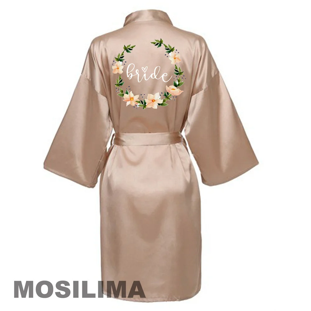 Wedding Party Team Bride Robe Kimono Satin Pajamas Bridesmaid Bathrobe Women's Nightgowns and Robes
