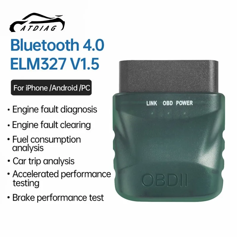 Автомобильный диагностический сканер ATDIAG ELM327 V1.5 OBD2, Bluetooth 4,0, OBD 2, для IOS, Android, ПК, сканер ELM 327, устройство чтения OBDII Автомобильный диагностический сканер ATDIAG ELM327 V1.5 OBD2, Bluetooth 4,0, OBD 2, для IOS, Android, ПК, сканер ELM 327, устройство чтения OBDII