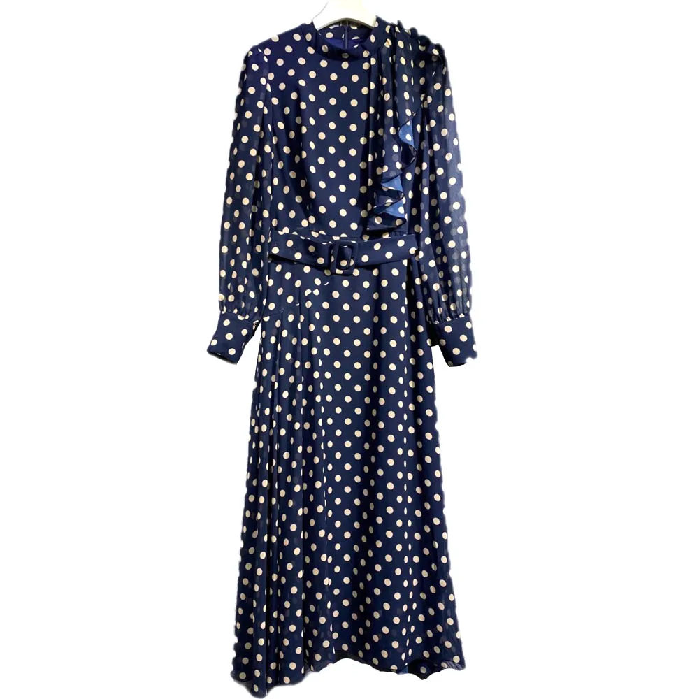 

Женское винтажное платье в горошек, с длинным рукавом