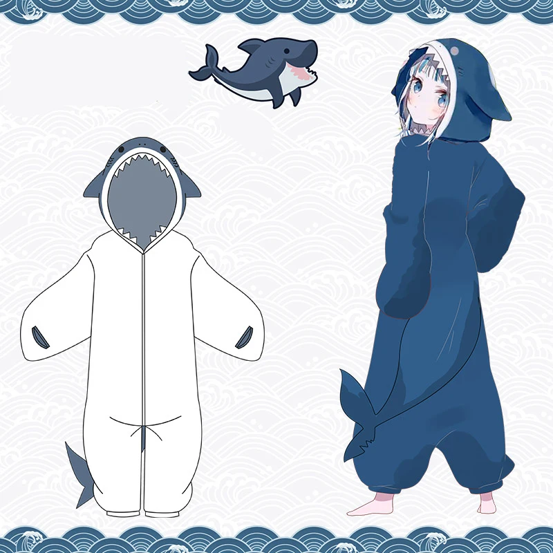 

Аниме Hololive VTuber Gawr Gura Shark костюмы для косплея пижама одежда для сна для взрослых мягкий теплый фланелевый комбинезон унисекс ночная рубашка