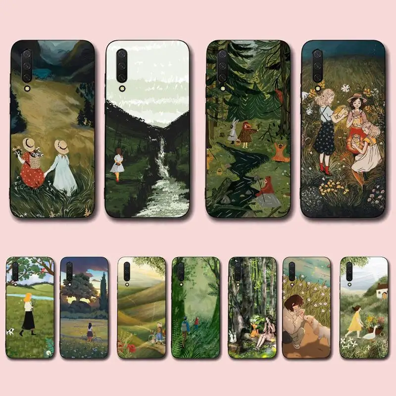 

Cartoon Scenery Girl Phone Case For Xiaomi Mi 5X 8 9 10 11 12 lite pro 10T PocoX3pro PocoM3 Note 10 pro lite