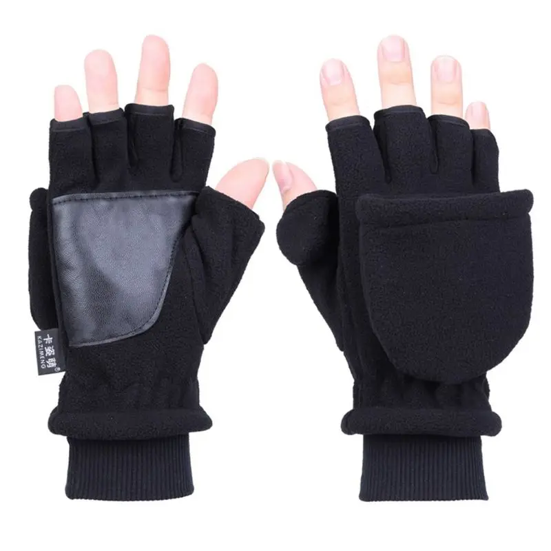 

Convertible Mittens Women Men Thick Warm Fleece Lined Flip Top Touchscreen Fingerless Gloves for Cold Weather Sport Run