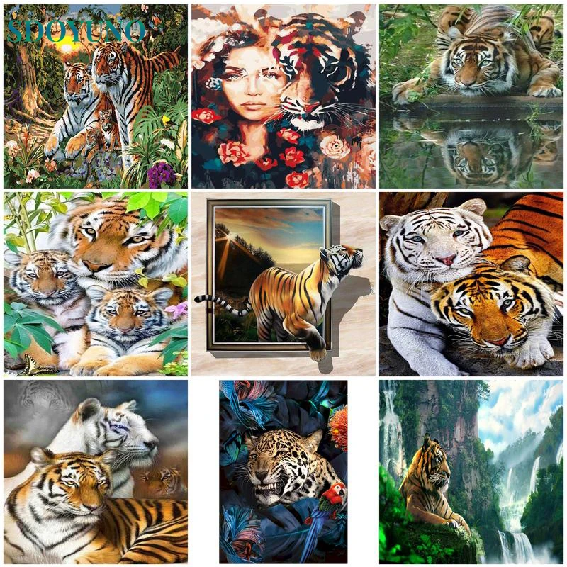 

SDOYUNO DIY Oil Coloring By Number On Canvas Tiger For Adults Children Painting By Numbers Modern Wall Art Handpainted Decor