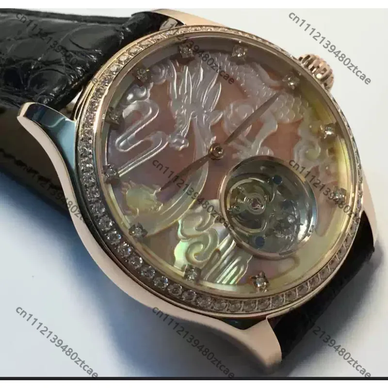 Фото Механические часы ST8000 Tourbillon с циферблатом из глубоководной раковины, 3D-резной фигуркой дракона, настраиваемые, роскошные, коллекционные наручные часы. №2