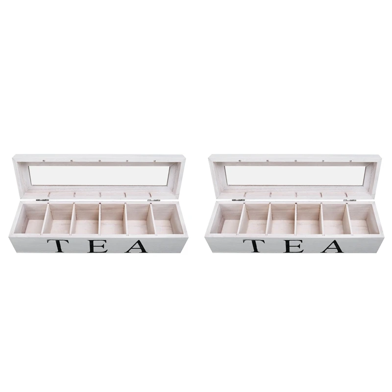 

2X Coffe And Tea Box Organizer Wooden With Lid Coffee Tea Bag Storage Holder Organizer For Kitchen Cabinets A
