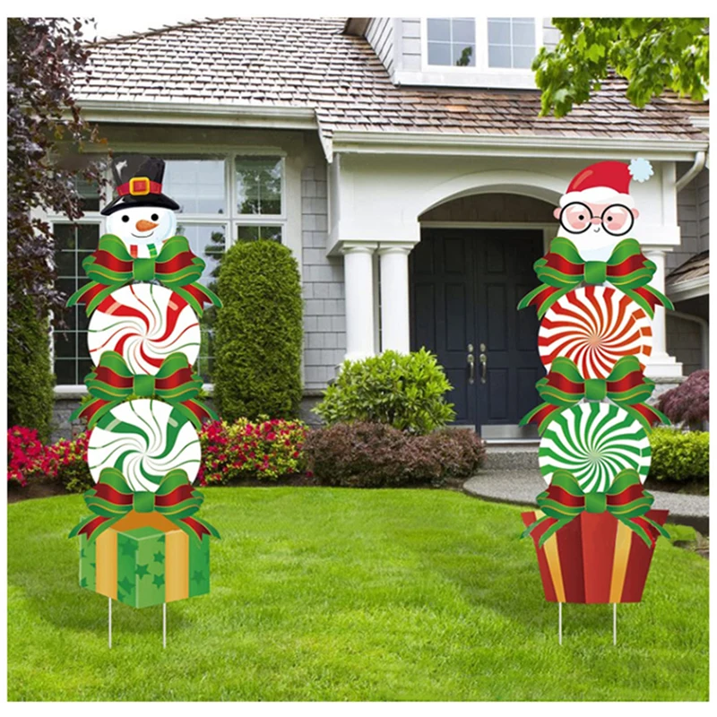 

Christmas Snowman Santa Claus Yard Signs Stakes Decorations Xmas Party Plastic Yard Decor Outdoor Garden Signs Insertion Decor