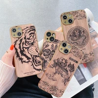 luxury wood grain pc hard case for iphone 13 12 11 pro max x xs max electroplate soft edge shockproof phone cover dragon tiger