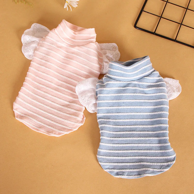 

Love pet Korean Style Striped Lace Vest Bottoming Shirt Pet Summer Cool Vest Cat Two-Legged Pet Clothes