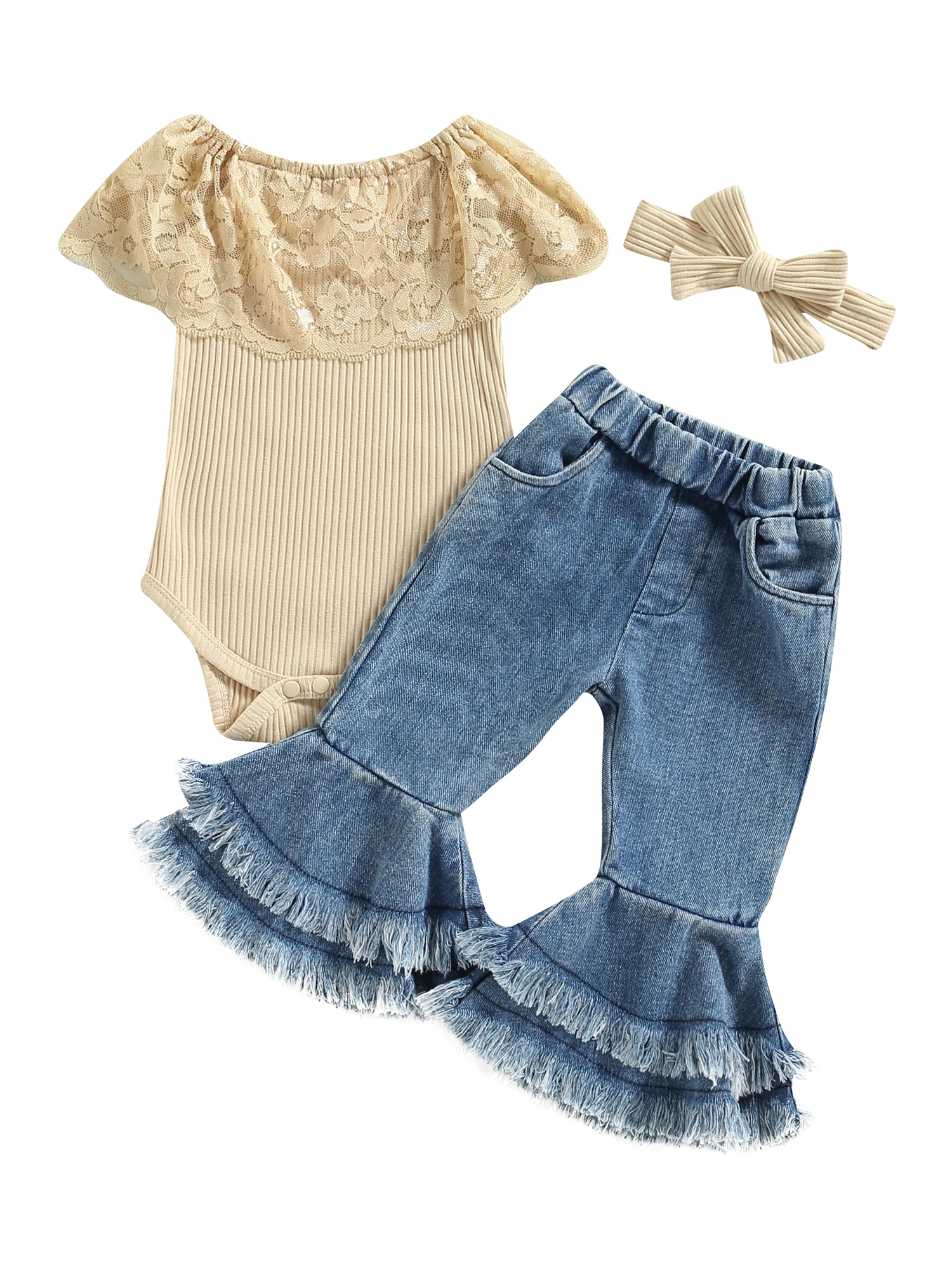 

Baby Girls Floral Print Romper with Ruffled Sleeves and Matching Headband