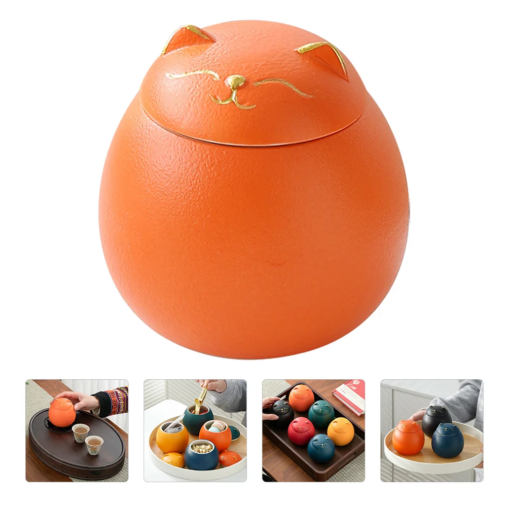

Tea Jar Canister Ceramic Storage Cat Loose Can Jars Lucky Coffee Airtight Candy Lid Tin Sugar Pepper Sealed Canisters Container