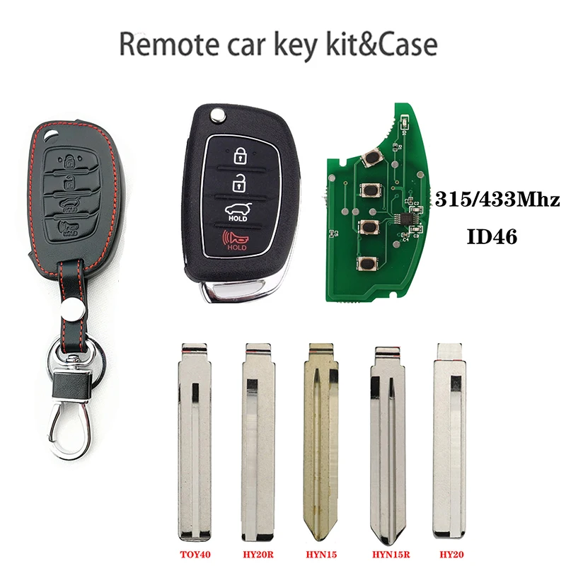 

433Mhz Smart Remote Control Key With Key Case Fob For Hyundai Elantra Accent Ix35 IX45 I30 Solaris Tucson I20 Santa Fe ID46 Chip