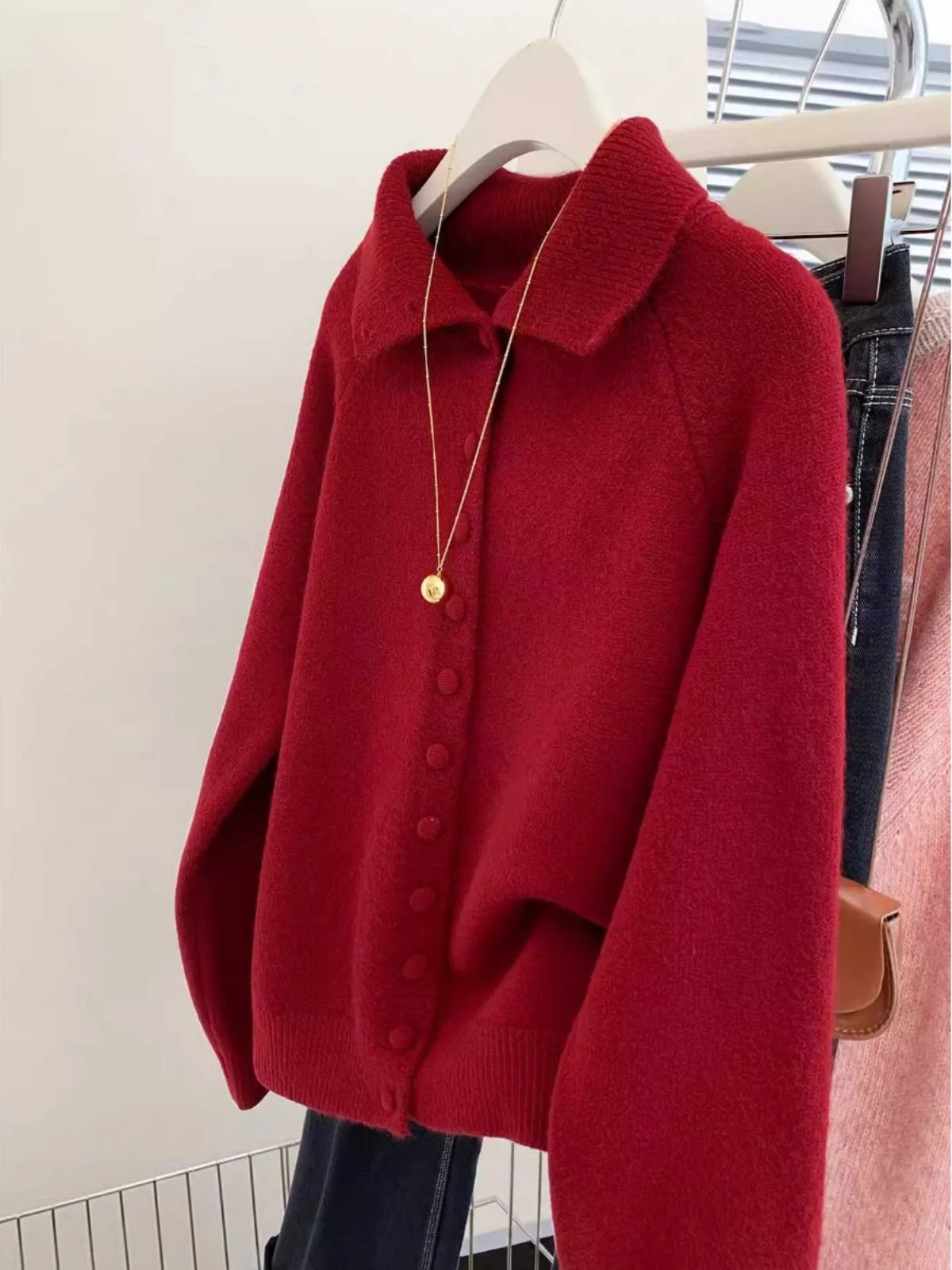 Зимний красный свитер с кукольным воротником больших размеров 0 00–50 00 кг