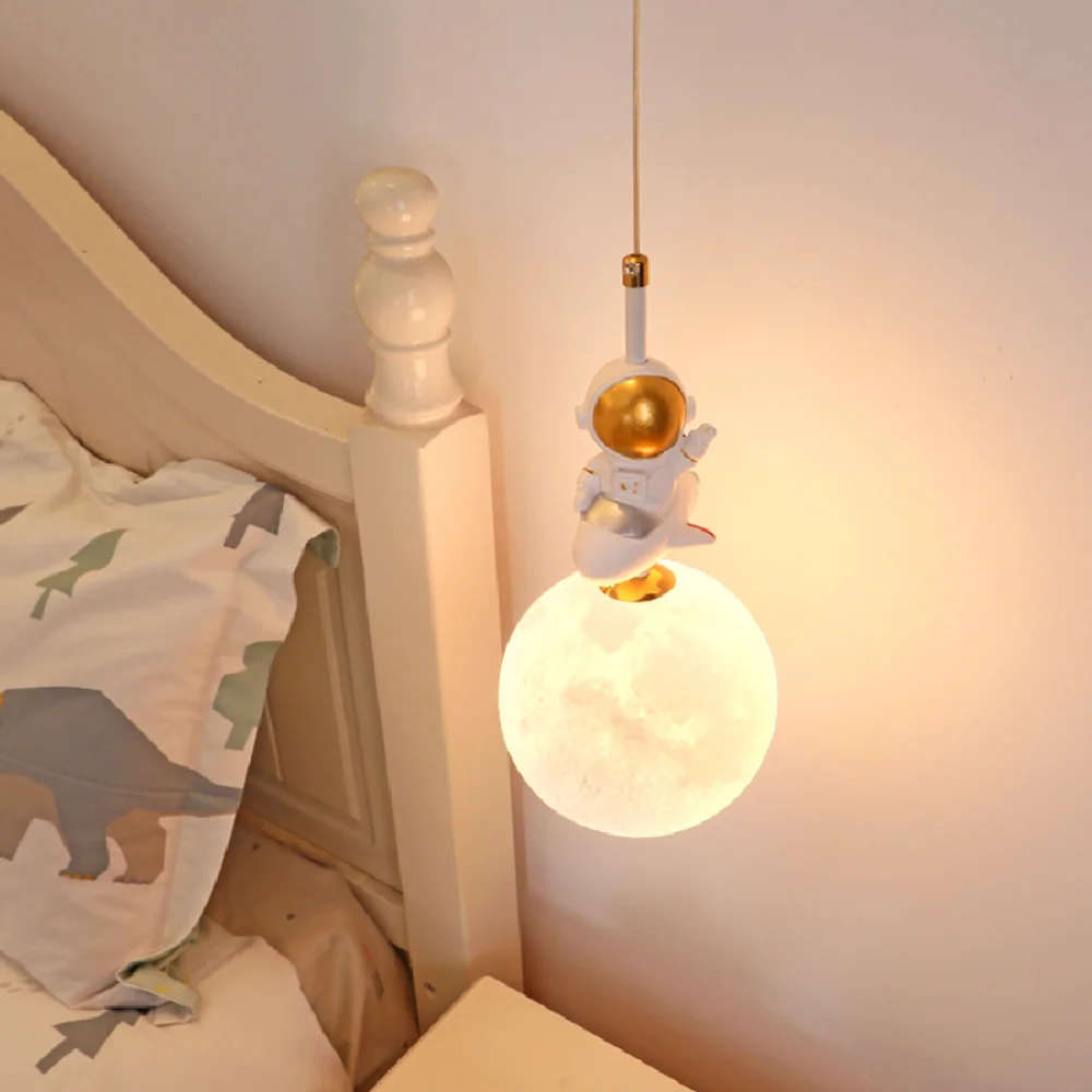 

Children room bedside lamp boy bedroom single head small droplight cartoon astronauts to the moon room led decorative lamps and