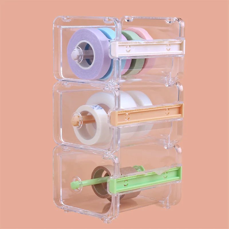 

Sdatter Portable Transparent Acrylic Eyelash Tape Cutter Colorful Cutter PE Medical Tapes Adhesive Rotating Tape Holder Eyelash