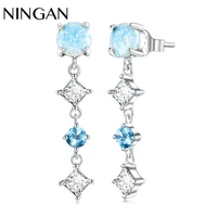 ningan opal zircon geometric drop earrings for women 925 sterling silver female dangle earrings fashion jewelry