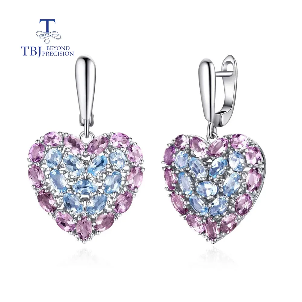 

Natural Brazil amethyst sky blue topaz Heart-shaped drop earring natural gemstone fine jewelry for women 925 sterling silver