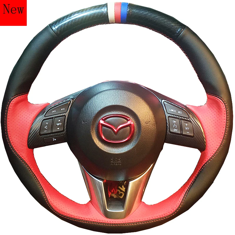 Чехол для рулевого колеса автомобиля Mazda 2/3/6 CX-30 CX-4 CX-5 CX-6 CX-7 Xingcheng Atenza из карбонового волокна, замши и кожи, сшитый вручную.