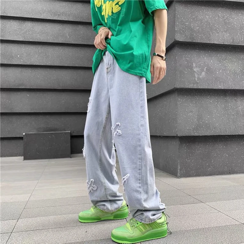 2022 Jeans Broken Chaogao Street Men's Retro Black Casual Long Pants baggy jeans  traf zara homme  jeans for men