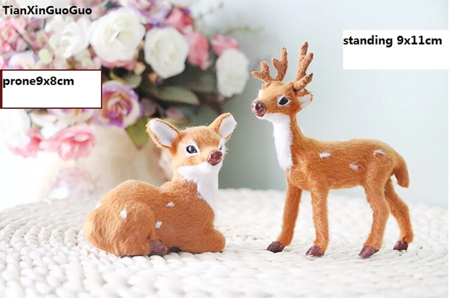 Имитация оленя Сика жесткая модель из полиэтилена и меха один стоячий маленький