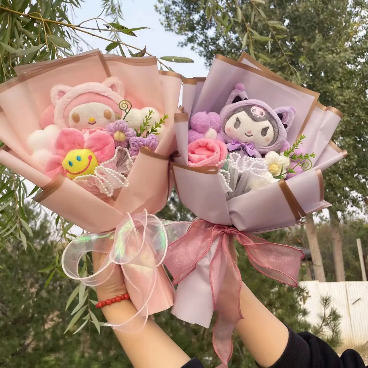 Мультяшная плюшевая кукла My Melody Kuromi Cinnamoroll Kt Cat Креативный цветочный букет