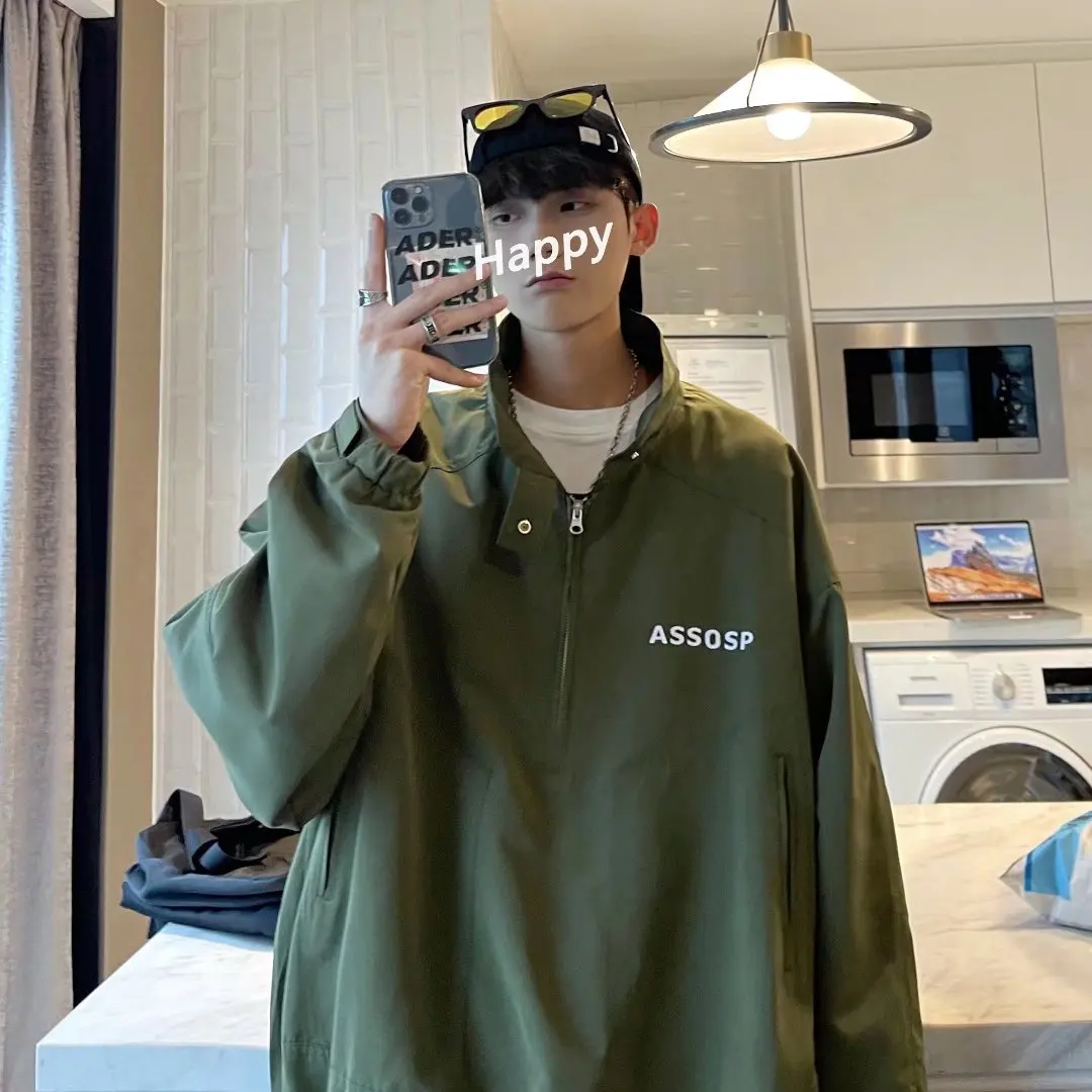 Мужская куртка с воротником-стойкой без капюшона в стиле Харадзюку |