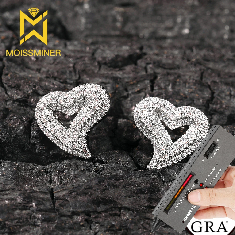 Серьги-сердечки с муассанитом серьги-гвоздики со льдом для женщин серебряные