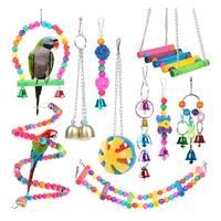 56 pack bird cage toys for parrots reliable chewable swing hanging chewing bite bridge wooden beads ball bell toys