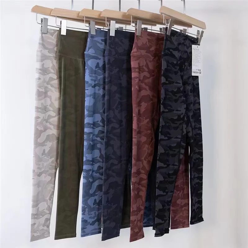 With Logo Camouflage Fashion High Waist Leggings Gym Mountaineering Outdoor Fitness 9 Points Pants Training Running Yoga Clothes