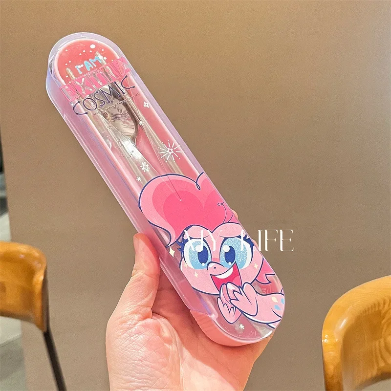 Фото Мой маленький пони, аниме 304, детская посуда из нержавеющей стали, Pinkie Pie, офисный работник, портативный ланч-бокс, ложка, набор палочек для еды, подарок №4