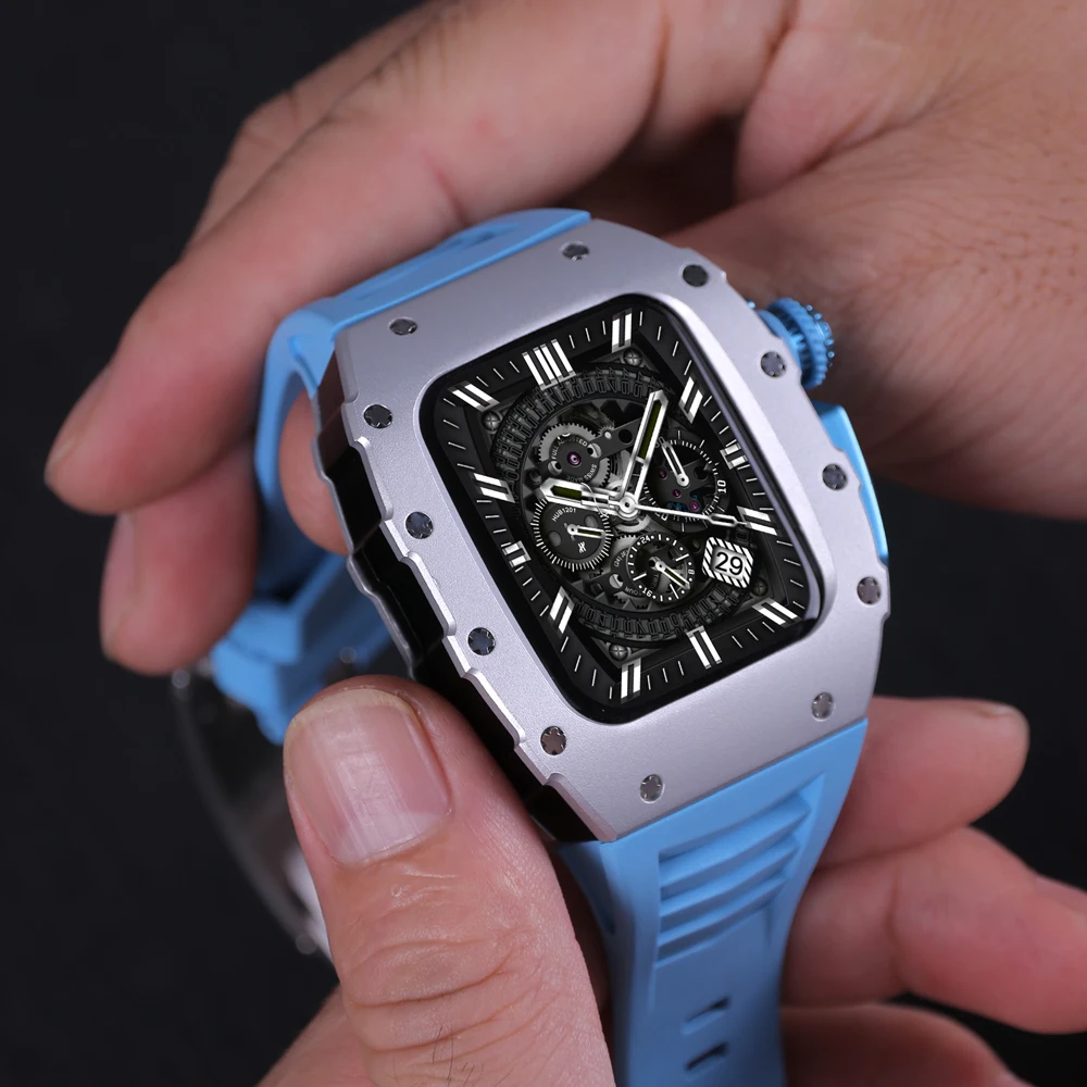 Luxury Metal Case Bracelet for Apple Watch 8 7 45mm Rubber Sports Band IWatch 6 5 4 SE 44MM Aluminum Alloy DIY Modification Kit