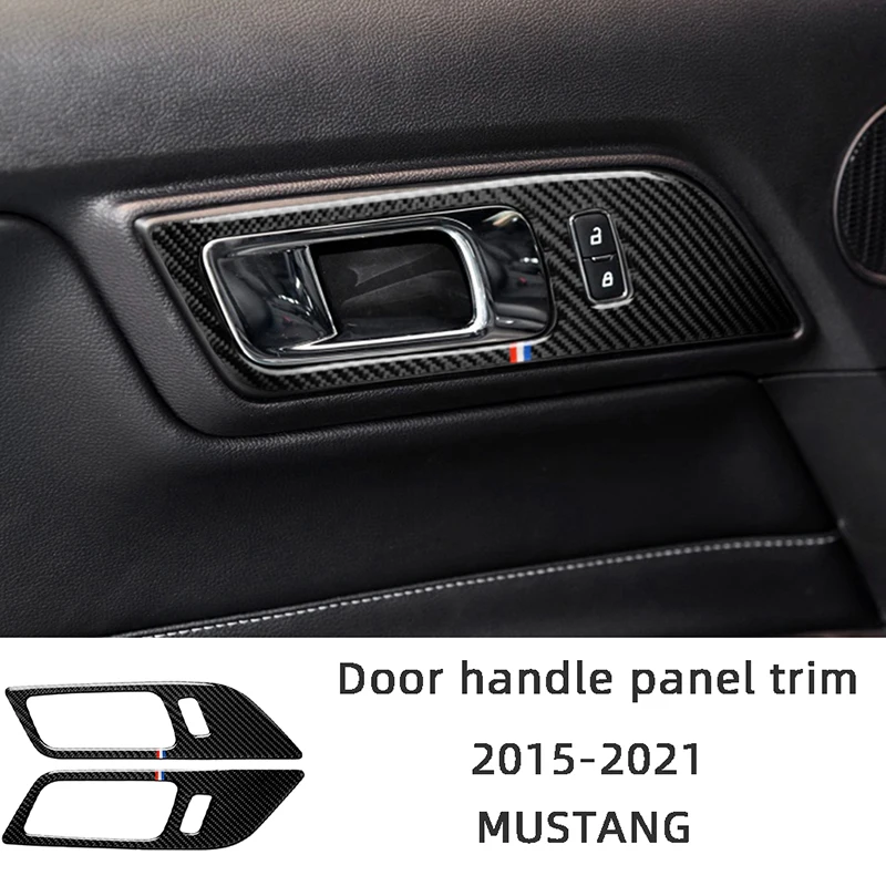 

Carbon fiber Tricolor Belt Door Handles Panel Trim Car Interior Stickers For Ford Mustang 2015-2021 Decoration Accessories
