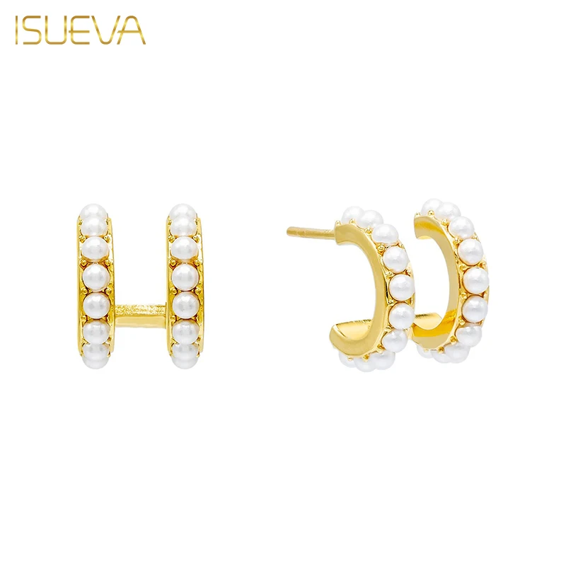 

ISUEVA Exquisite Imitation Pearl Hoop Earrings for Women Fashion Gold Plated Piercing Ear Stud Earrings 2023 Jewelry Accessories