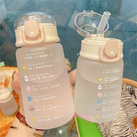 460ml sports water bottle with motivational time scale outdoor portable water cup with straw for outdoor fitness cycling student