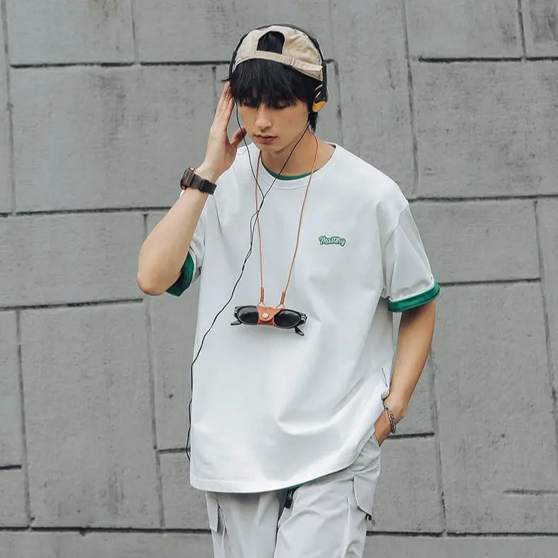 

Ins series main short sleeve t-shirt men's 2022 summer new couple embroidery cotton loose basic T-shirt