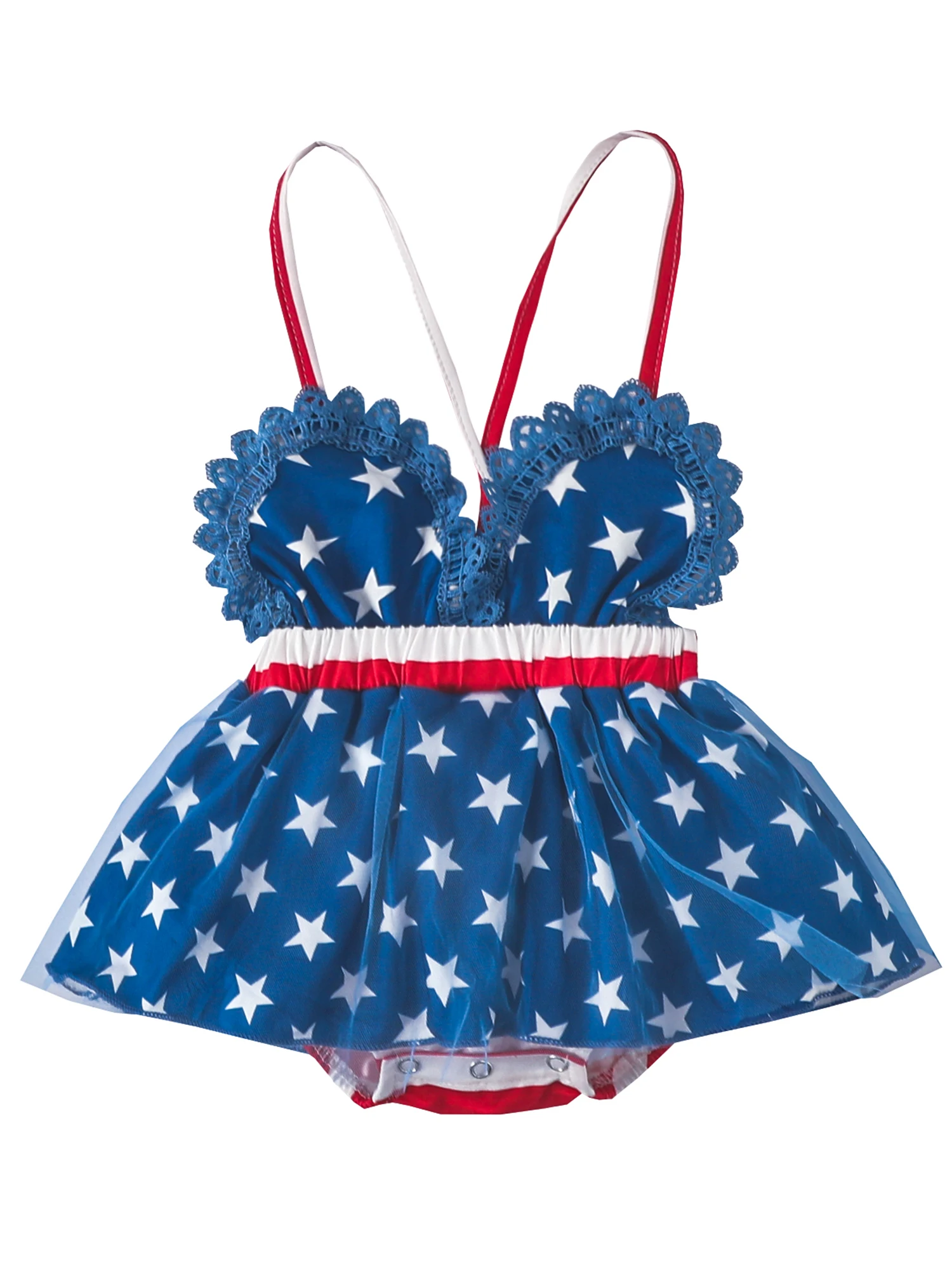 

0-24M Baby Girls 4th of July Dress Sleeveless Strap Tulle Romper Dress USA Flag Tutu Sundress Independence Day Clothes