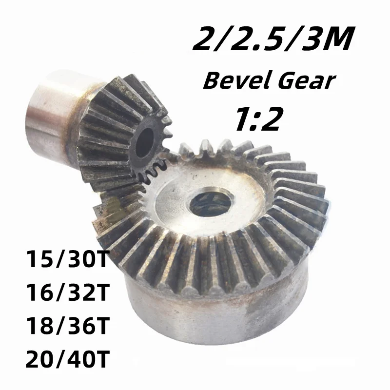 

1 Pair of 2/2.5/3 Module 1:2 Bevel Gear 15/30 16/32 18/36 20/40 Teeth Metal Bevel Gear Mechanical Transmission Part