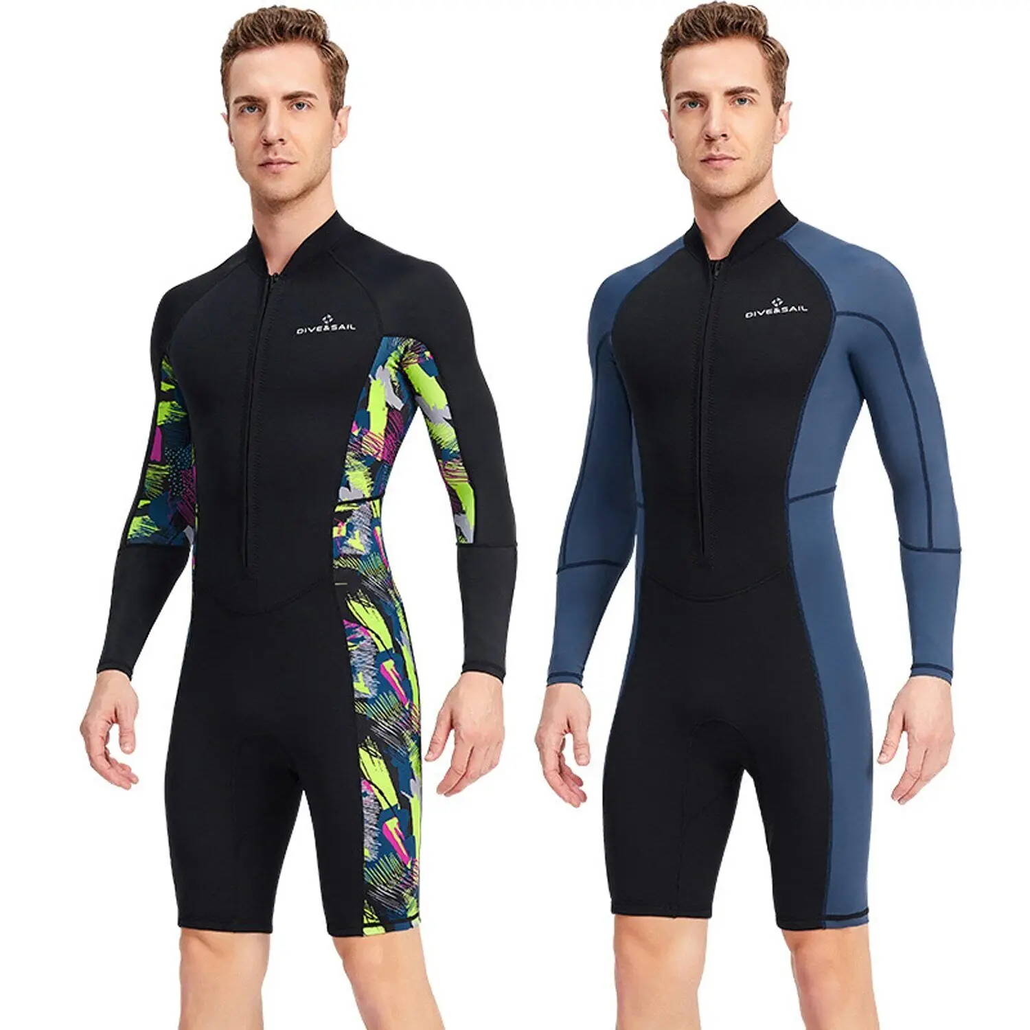 

1.5mm Neoprene Shorty Mens UV-proof Front Zip Long Lycra Sleeves Diving Suit Swimming Surfing for Underwater Snorkeling Swimming