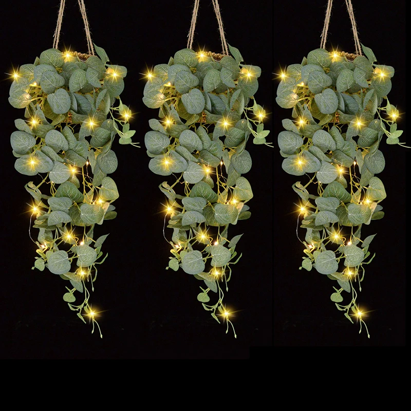 

Hanging Plant Vine Artificial Eucalyptus Garland Home/Office Wall Greenery Decorations Fake Foliage Ivy with 2Meters Led Lights