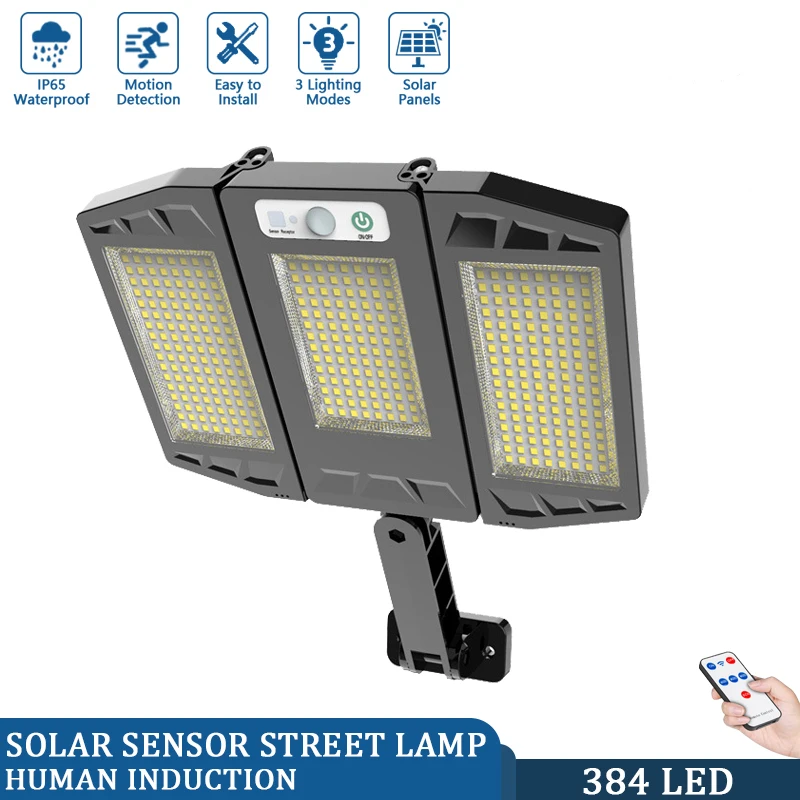 

384 LED Solar Street Light Outdoor Wall Lamp IP65 Waterproof 3 Modes Collapsible Motion Sensor Lights Sunlight for Garden Yard