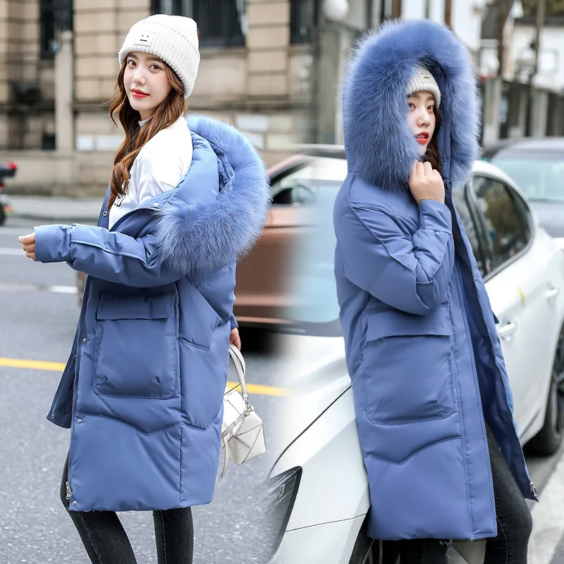 Europe and the United States winter street temperament commuting thick coat big hair collar long cotton women 2022 new