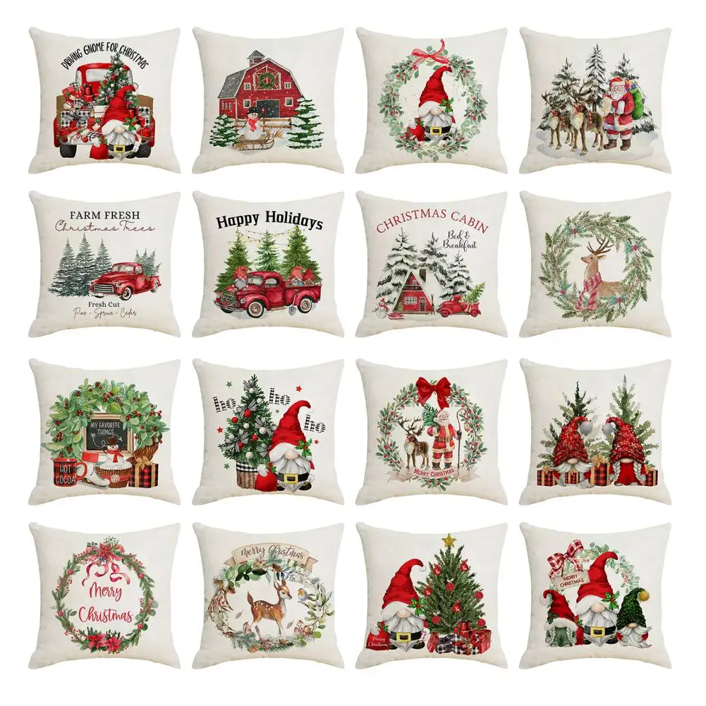 

Cushion Cover Christmas Pillowcase Flax Bedroom Living Room Christmas Pattern Pillowcase Xams Decorative Gifts