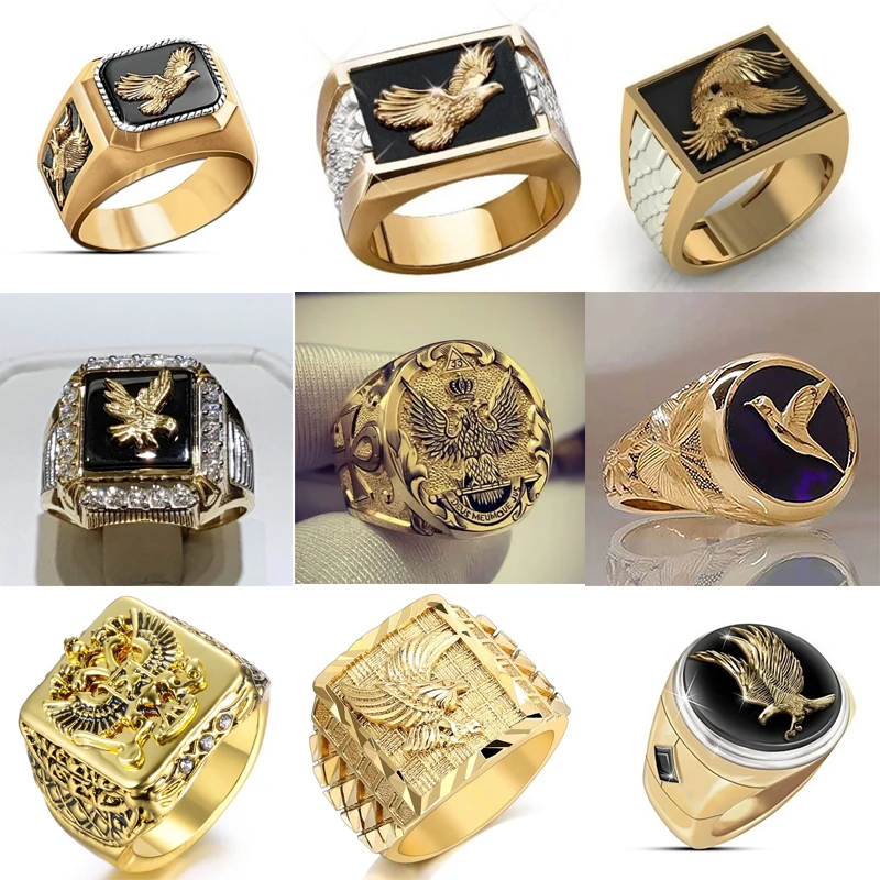 

Eagle Collection ! Domineering Metal Eagle Men's Ring Punk Style Enamel Animal Male Rings Jewelry Hand Accessories Size 6-13