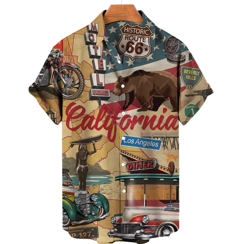 Гавайская рубашка мужская с 3d принтом свободная дышащая в стиле ретро коротким