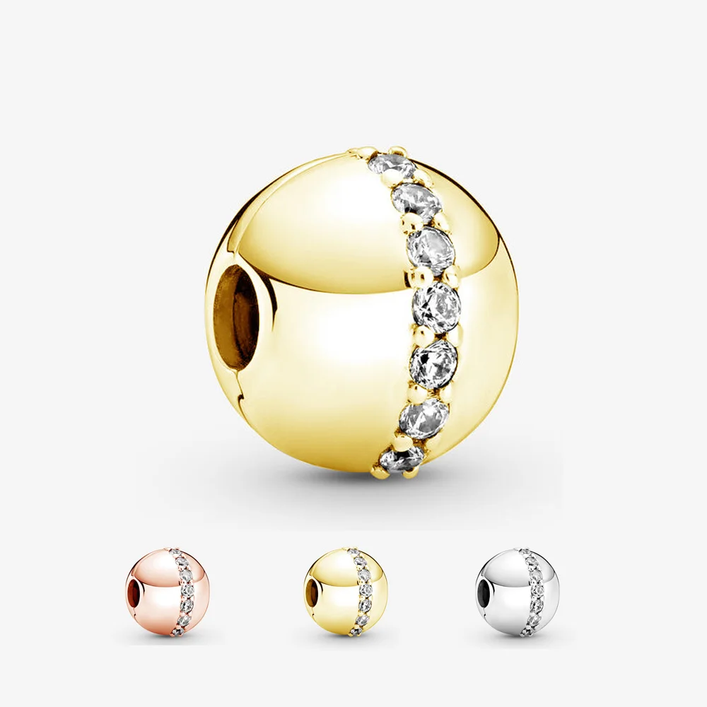 

Guaranteed Quality 925 Solid Silver Beads Sparkling Line Clip Charms Fit Pandora 925 Original Bracelet Women DIY Jewelry Gift
