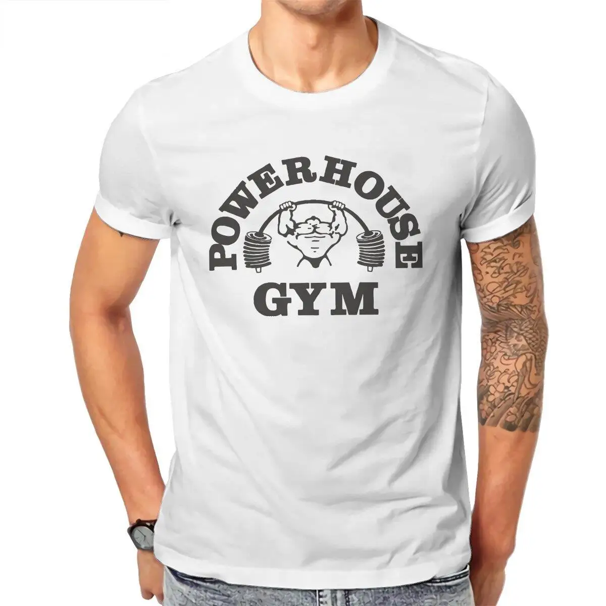 Men Powerhouse Gym T Shirts  Pure Cotton Clothes Novelty Short Sleeve Crewneck Tees Classic T-Shirt