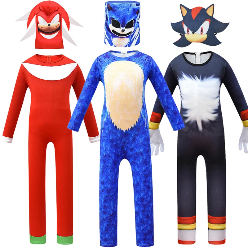 

Children's Anime Game Hero Blue Red Hedgehog Jumpsuit with Headgear Gram Cosplay Costumes for Kids Halloween Carnival Clothes
